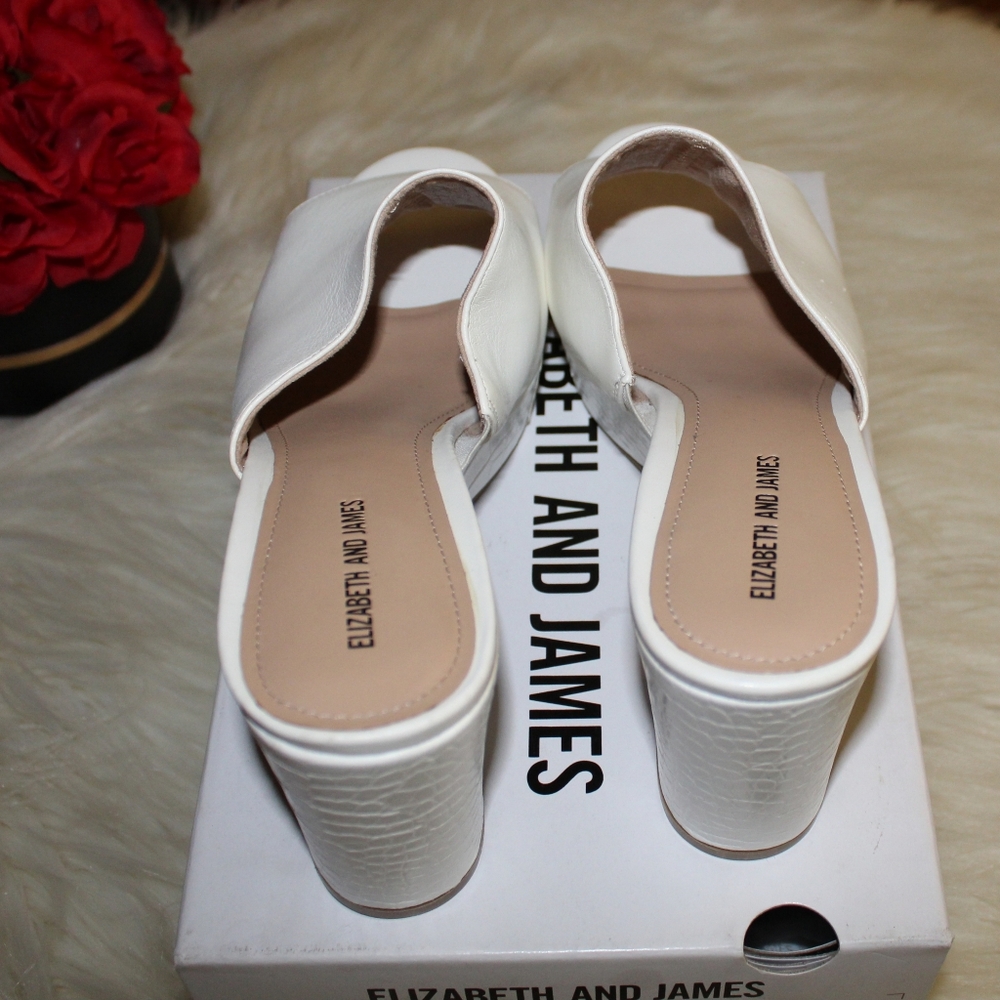 Elizabeth & James Chic White Faux Leather Open Toe Platform Clogs Mules Heels - Picture 6 of 16
